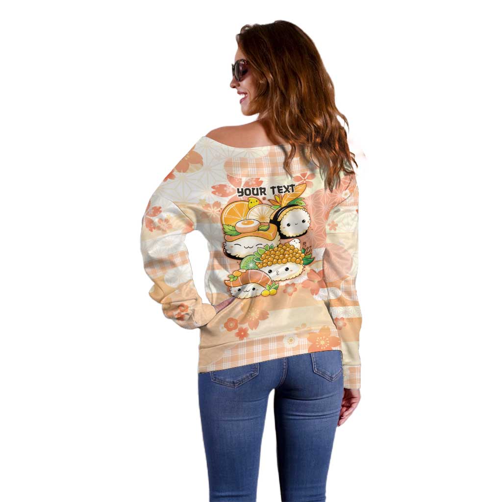 Personalized Japanese Kawaii Sushi Off Shoulder Sweater Peach Wagara Palaka This Is How I Roll LT9 - Polynesian Pride