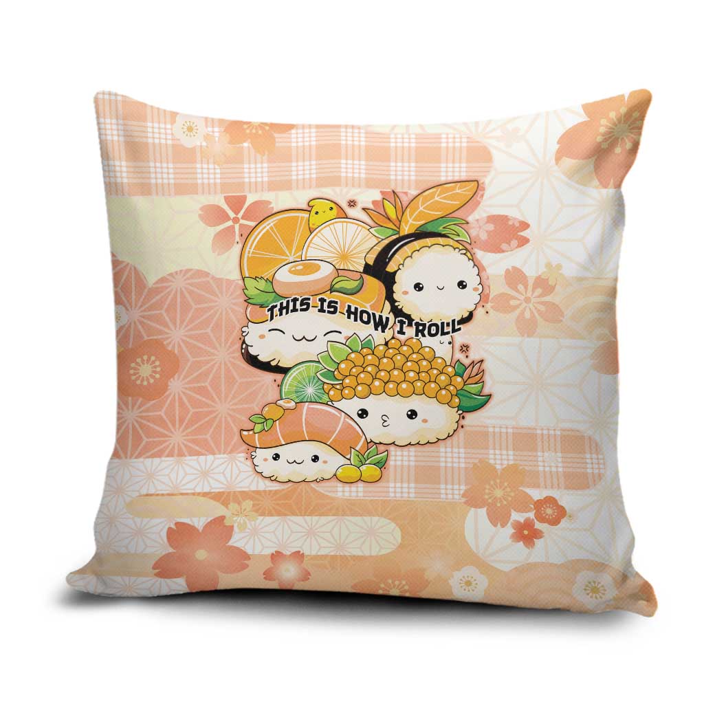 Japanese Kawaii Sushi Pillow Cover Peach Wagara Palaka This Is How I Roll LT9 Peach - Polynesian Pride