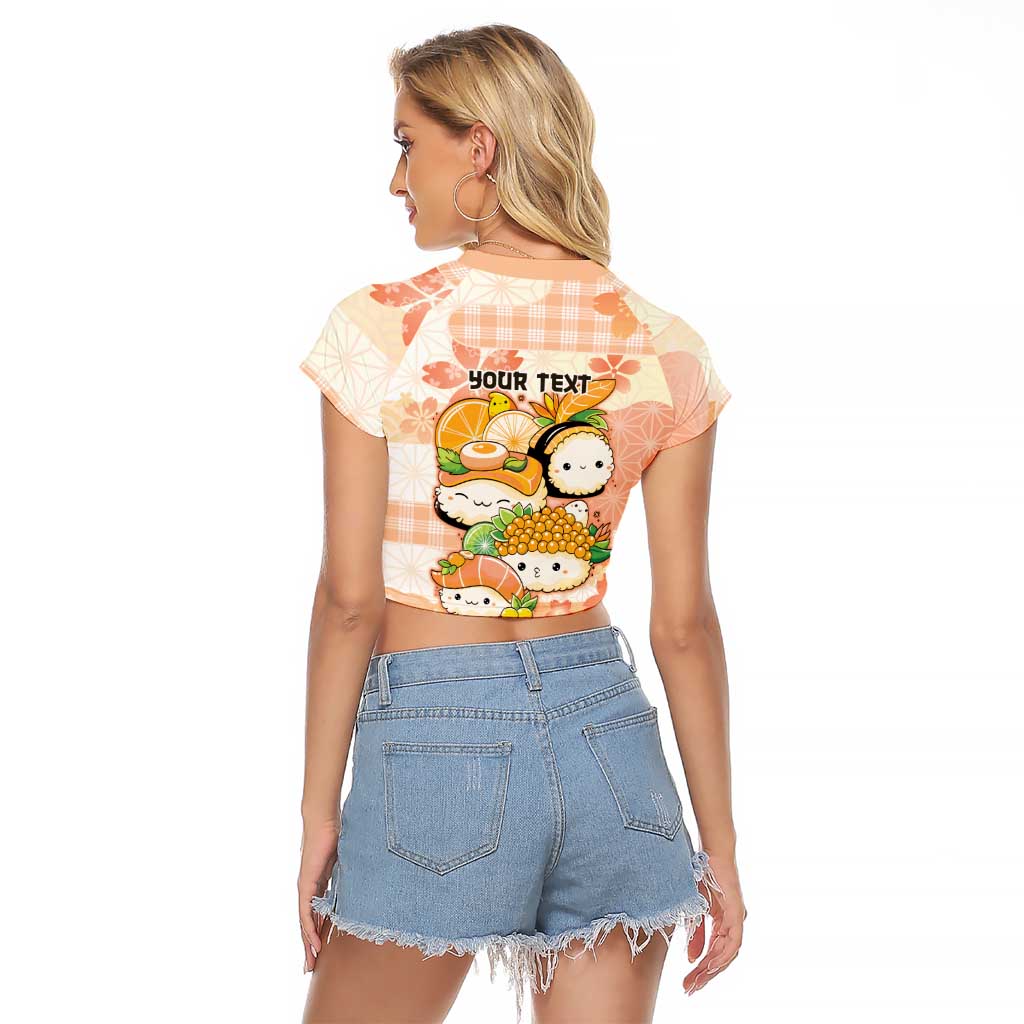 Personalized Japanese Kawaii Sushi Raglan Cropped T Shirt Peach Wagara Palaka This Is How I Roll LT9 - Polynesian Pride