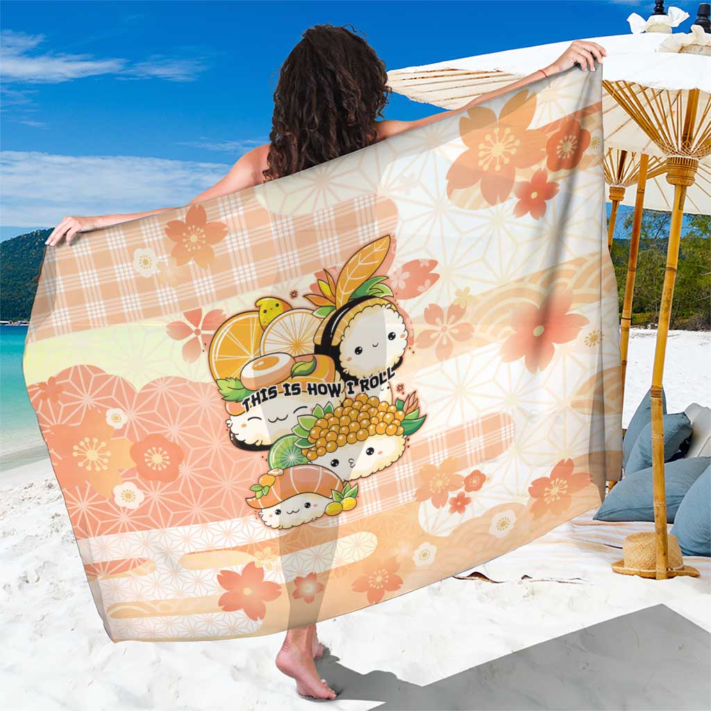 Japanese Kawaii Sushi Sarong Peach Wagara Palaka This Is How I Roll LT9 One Size 44 x 66 inches Peach - Polynesian Pride