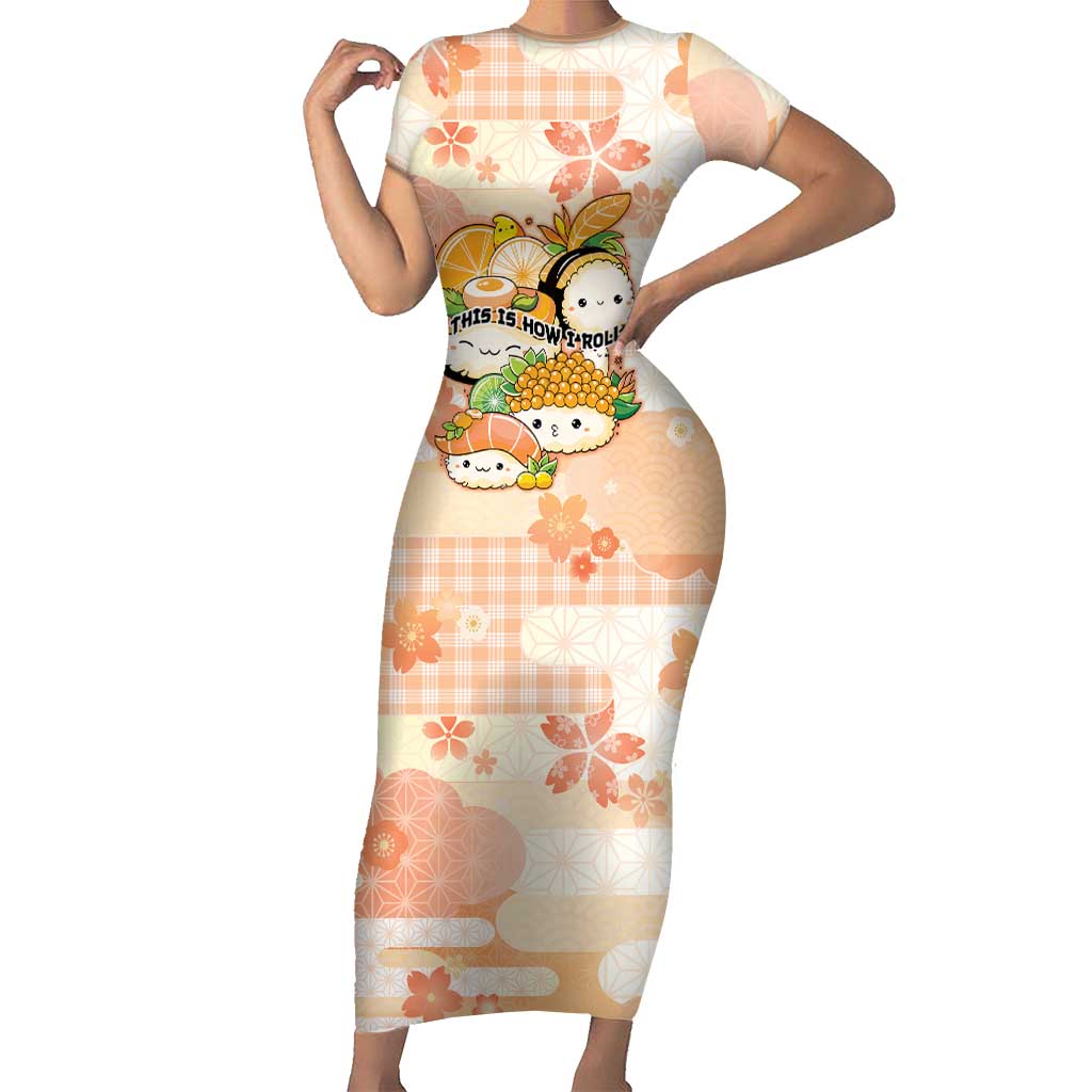 Personalized Japanese Kawaii Sushi Short Sleeve Bodycon Dress Peach Wagara Palaka This Is How I Roll