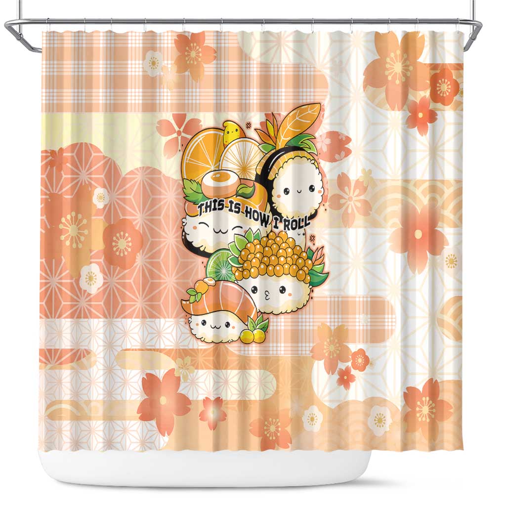 Japanese Kawaii Sushi Shower Curtain Peach Wagara Palaka This Is How I Roll LT9 Peach - Polynesian Pride