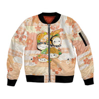 Personalized Japanese Kawaii Sushi Sleeve Zip Bomber Jacket Peach Wagara Palaka This Is How I Roll LT9 Unisex Peach - Polynesian Pride