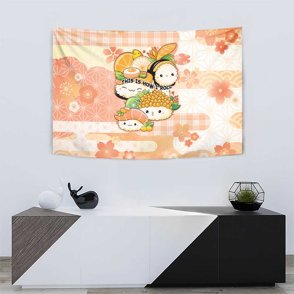 Japanese Kawaii Sushi Tapestry Peach Wagara Palaka This Is How I Roll LT9 - Polynesian Pride