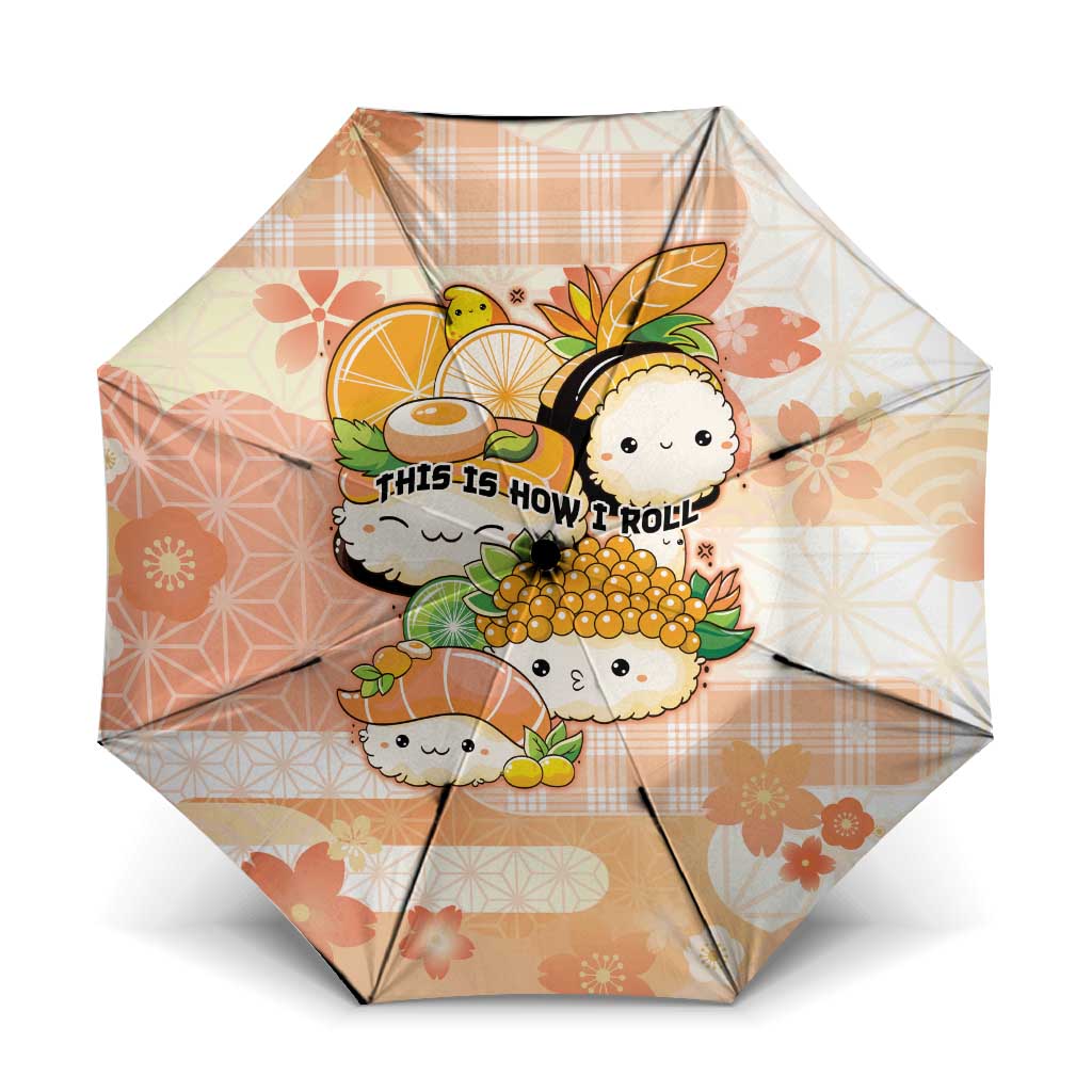 Japanese Kawaii Sushi Umbrella Peach Wagara Palaka This Is How I Roll LT9 One Size Folded 11.42 inch Opened Diameter 37.4 inch Peach - Polynesian Pride