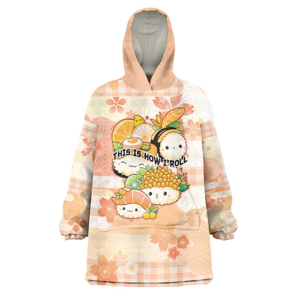 Personalized Japanese Kawaii Sushi Wearable Blanket Hoodie Peach Wagara Palaka This Is How I Roll LT9 One Size Peach - Polynesian Pride