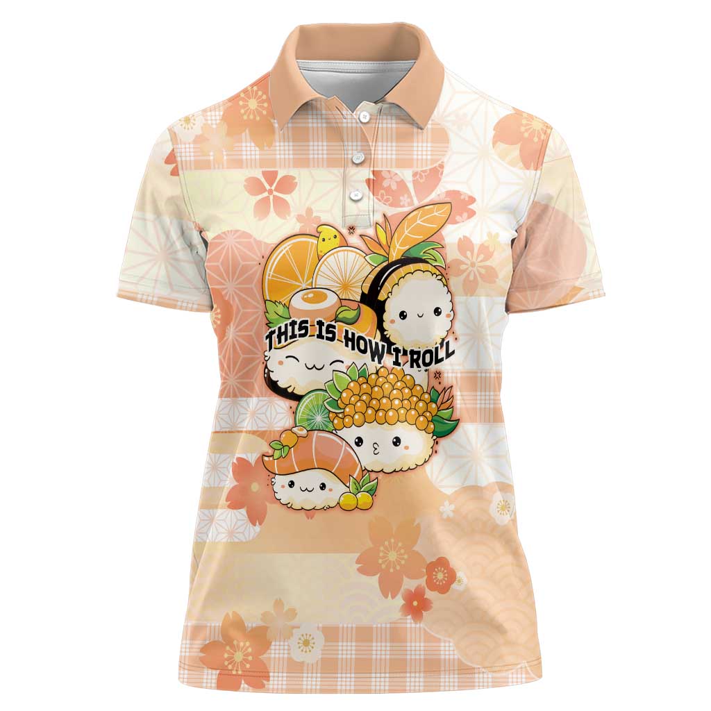Personalized Japanese Kawaii Sushi Women Polo Shirt Peach Wagara Palaka This Is How I Roll LT9 Female Peach - Polynesian Pride