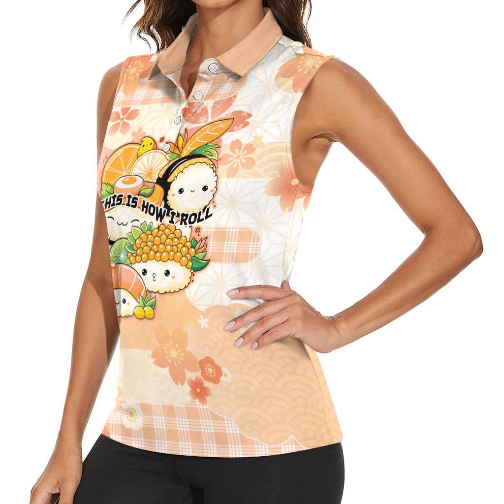 Personalized Japanese Kawaii Sushi Women Sleeveless Polo Shirt Peach Wagara Palaka This Is How I Roll LT9 - Polynesian Pride