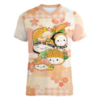 Personalized Japanese Kawaii Sushi Women V-Neck T-Shirt Peach Wagara Palaka This Is How I Roll LT9 Female Peach - Polynesian Pride