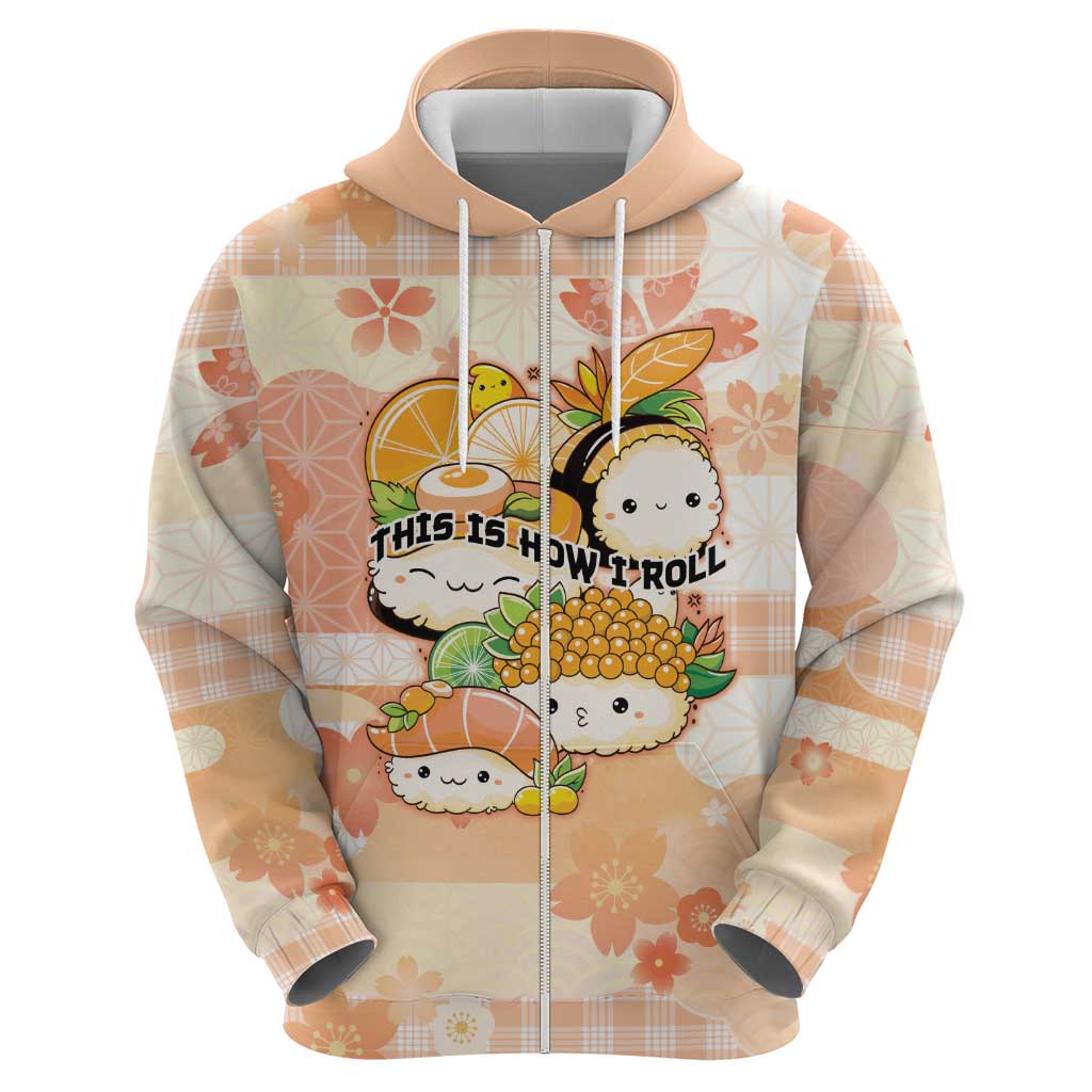 Personalized Japanese Kawaii Sushi Zip Hoodie Peach Wagara Palaka This Is How I Roll LT9 - Polynesian Pride