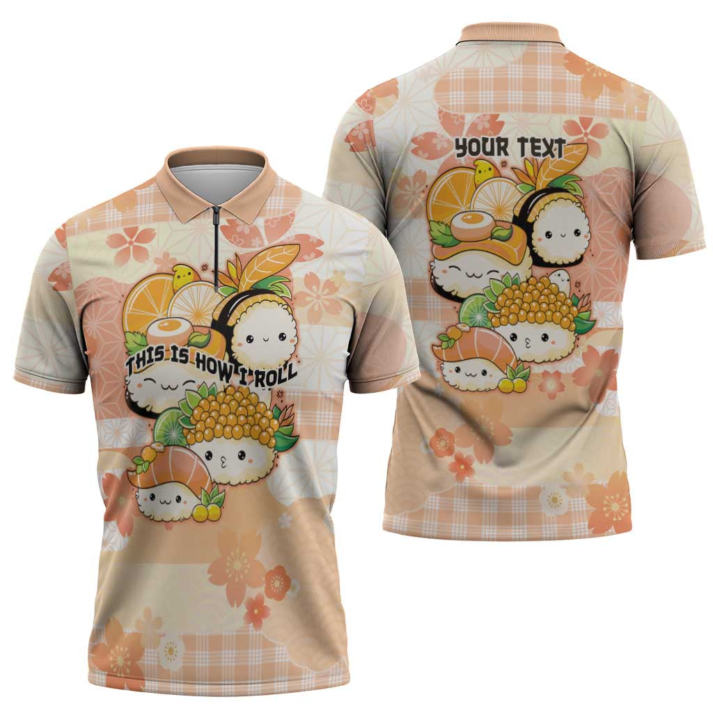 Personalized Japanese Kawaii Sushi Zipper Polo Shirt Peach Wagara Palaka This Is How I Roll LT9 - Polynesian Pride
