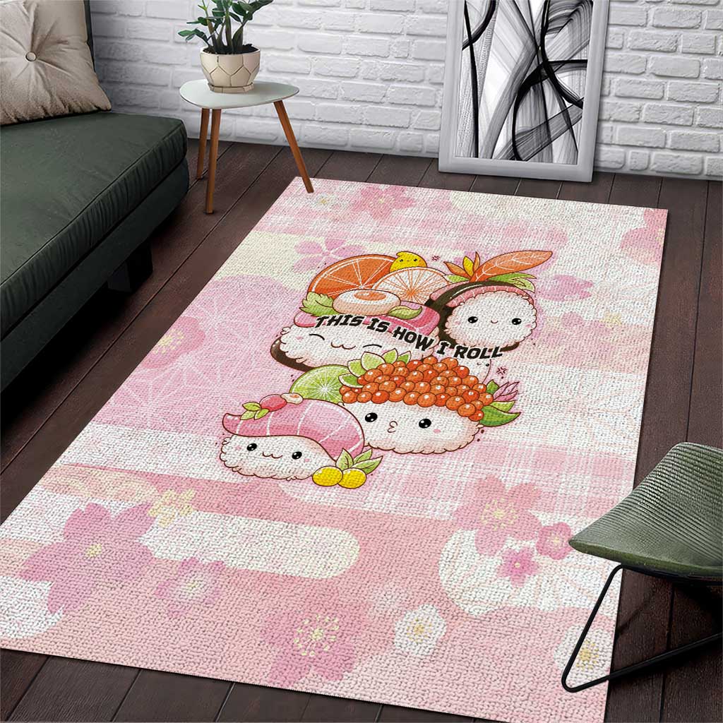 Japanese Kawaii Sushi Area Rug Pink Wagara Palaka This Is How I Roll LT9 Pink - Polynesian Pride