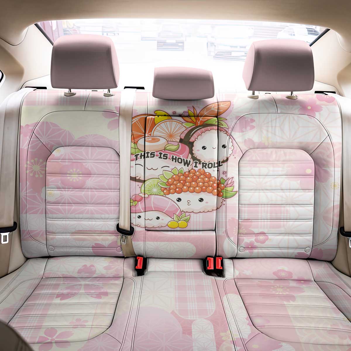 Japanese Kawaii Sushi Back Car Seat Cover Pink Wagara Palaka This Is How I Roll LT9 - Polynesian Pride
