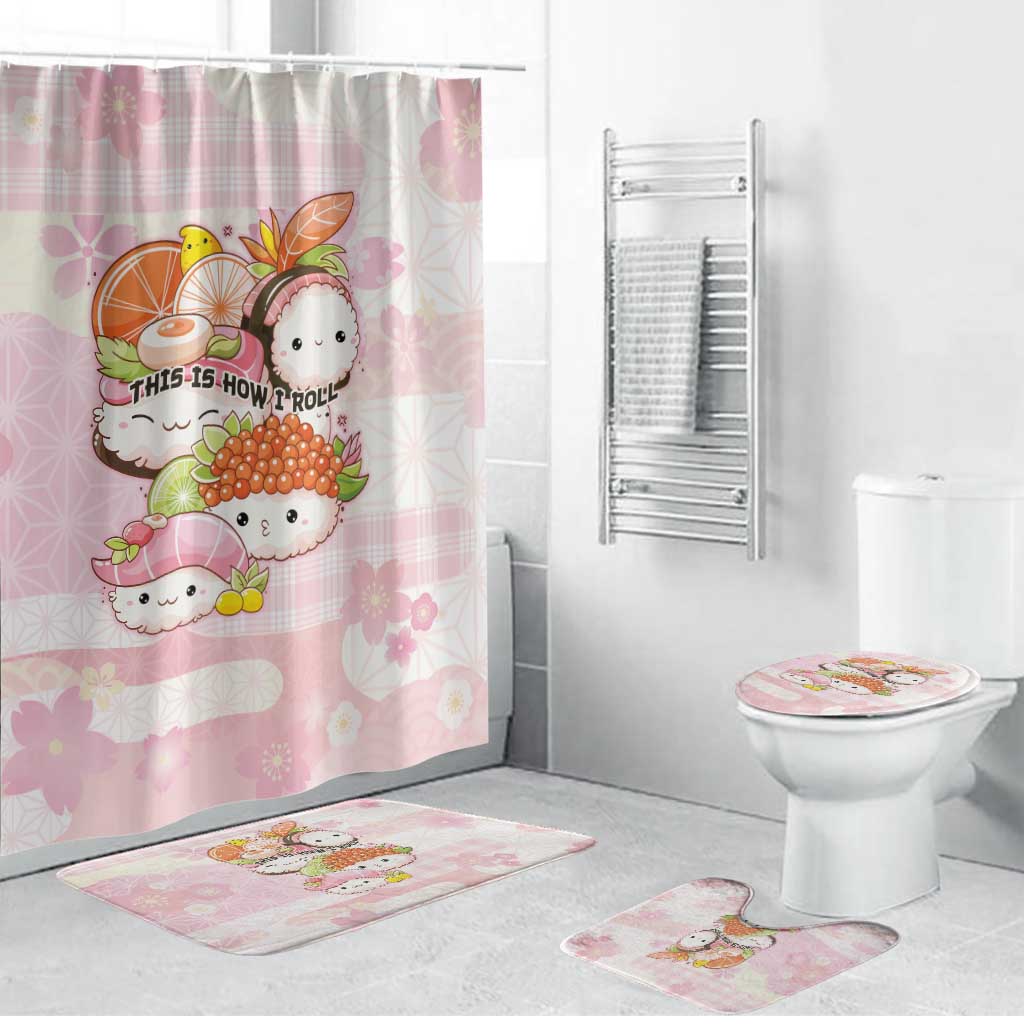Japanese Kawaii Sushi Bathroom Set Pink Wagara Palaka This Is How I Roll LT9 Bathroom Set (4 pcs) Pink - Polynesian Pride
