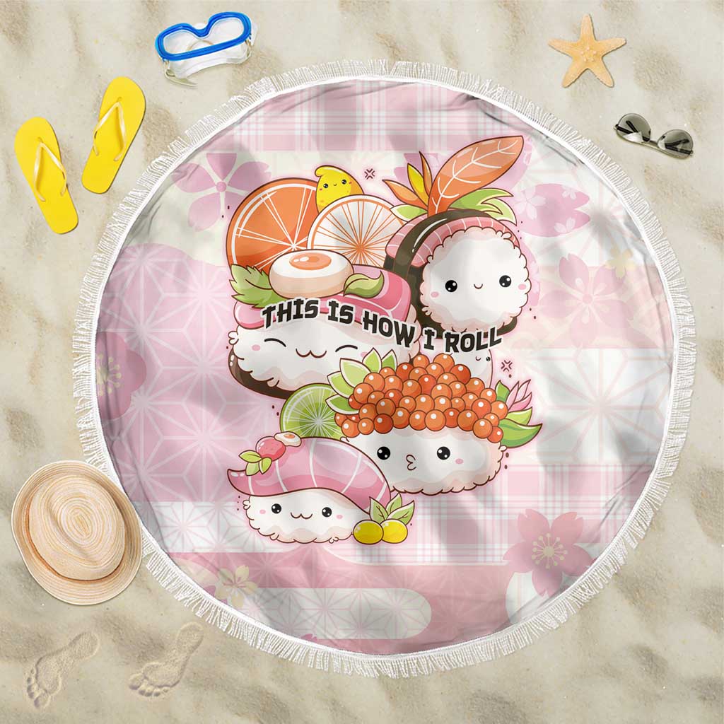 Japanese Kawaii Sushi Beach Blanket Pink Wagara Palaka This Is How I Roll LT9 One Size 150cm Pink - Polynesian Pride