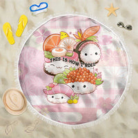 Japanese Kawaii Sushi Beach Blanket Pink Wagara Palaka This Is How I Roll LT9 One Size 150cm Pink - Polynesian Pride