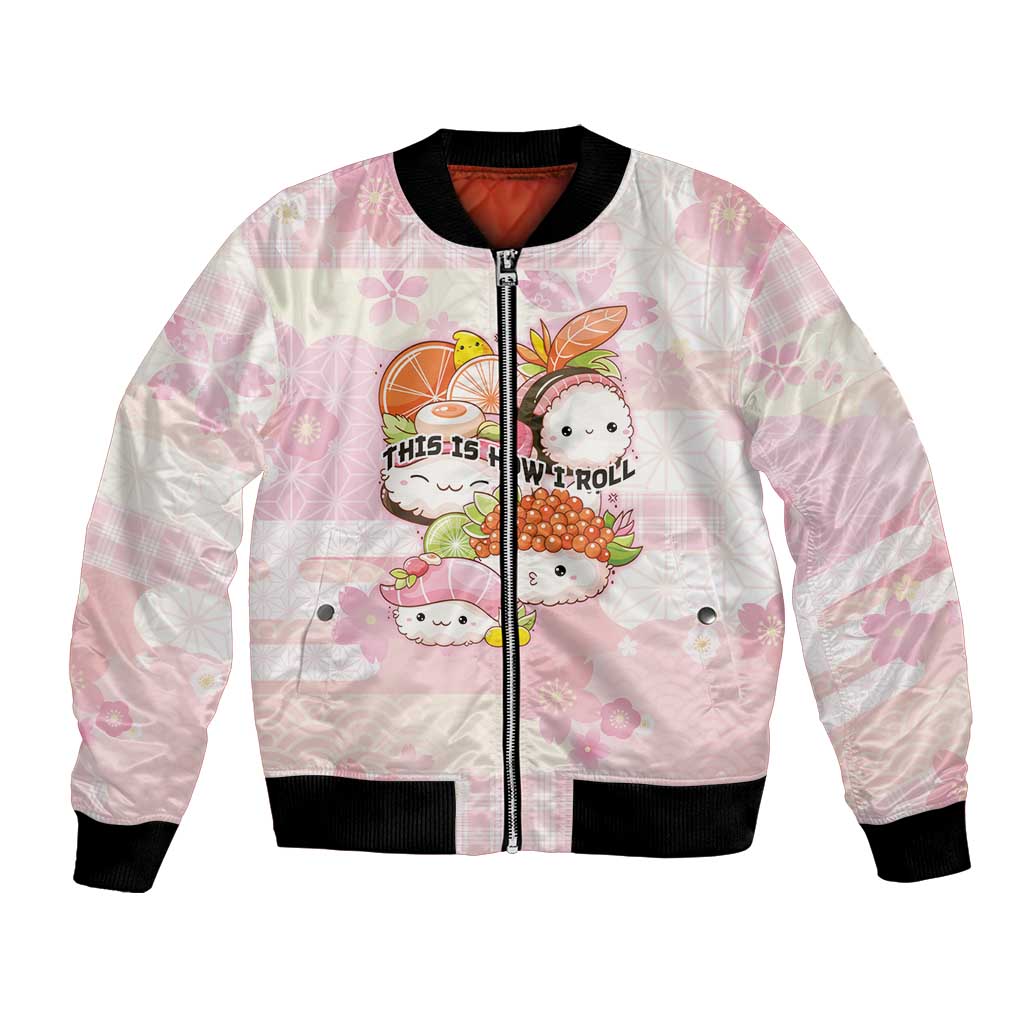 Personalized Japanese Kawaii Sushi Bomber Jacket Pink Wagara Palaka This Is How I Roll LT9 Unisex Pink - Polynesian Pride