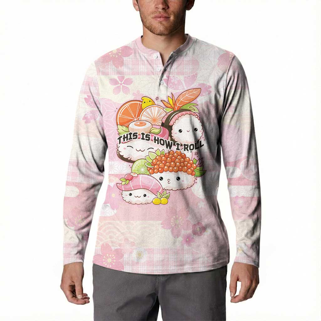Personalized Japanese Kawaii Sushi Button Sweatshirt Pink Wagara Palaka This Is How I Roll LT9 - Polynesian Pride