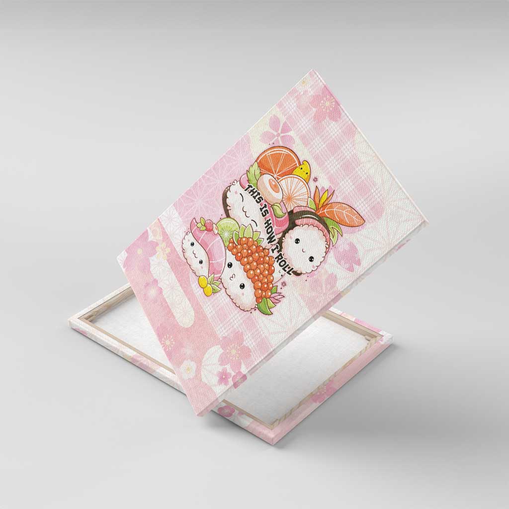 Japanese Kawaii Sushi Canvas Wall Art Pink Wagara Palaka This Is How I Roll LT9 With Frame Pink - Polynesian Pride