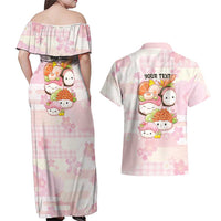 Personalized Japanese Kawaii Sushi Couples Matching Off Shoulder Maxi Dress and Hawaiian Shirt Pink Wagara Palaka This Is How I Roll