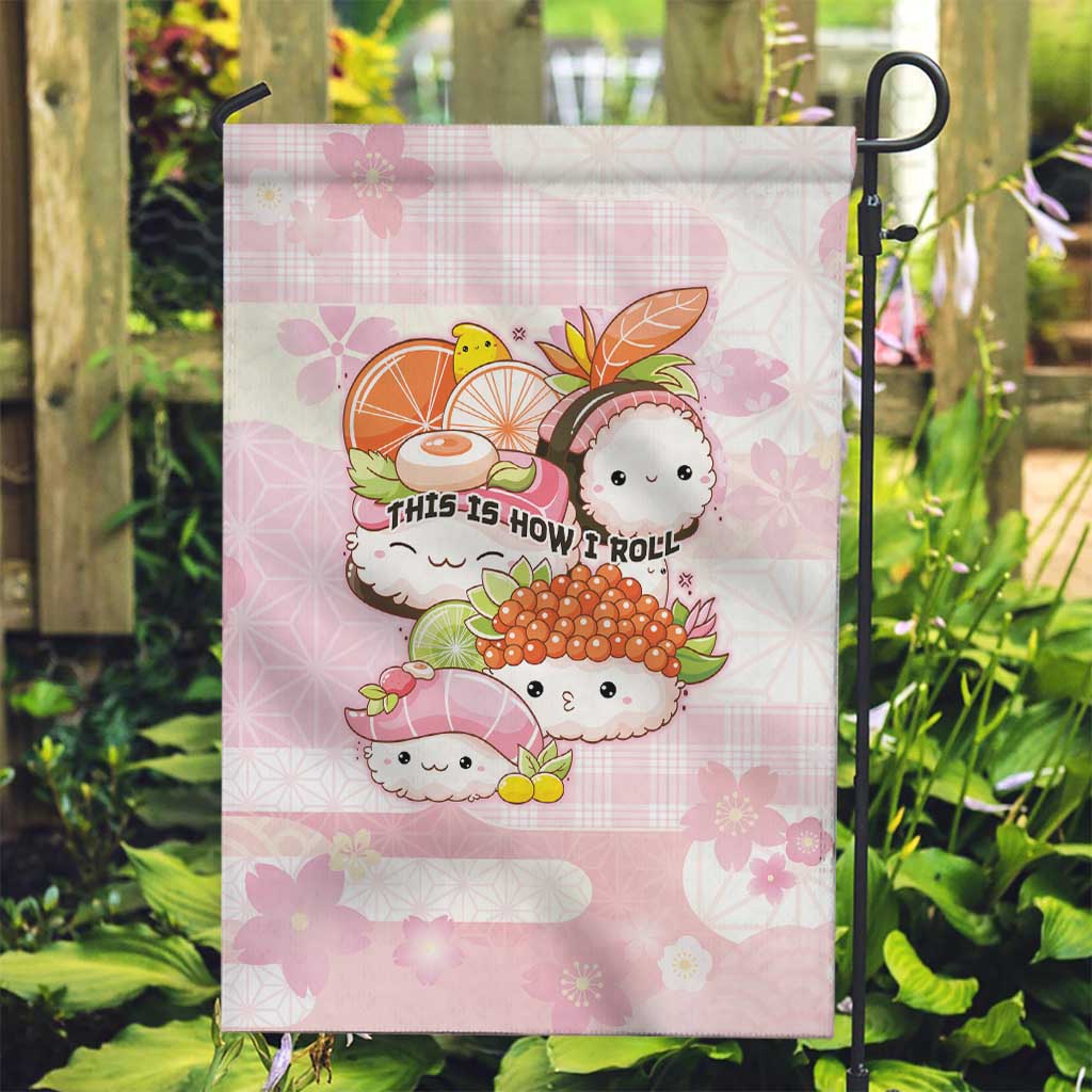 Japanese Kawaii Sushi Garden Flag Pink Wagara Palaka This Is How I Roll LT9 Garden Flag Pink - Polynesian Pride
