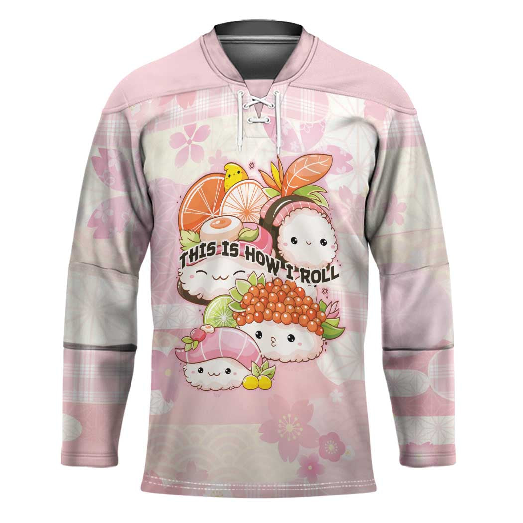 Personalized Japanese Kawaii Sushi Hockey Jersey Pink Wagara Palaka This Is How I Roll LT9 Unisex Pink - Polynesian Pride