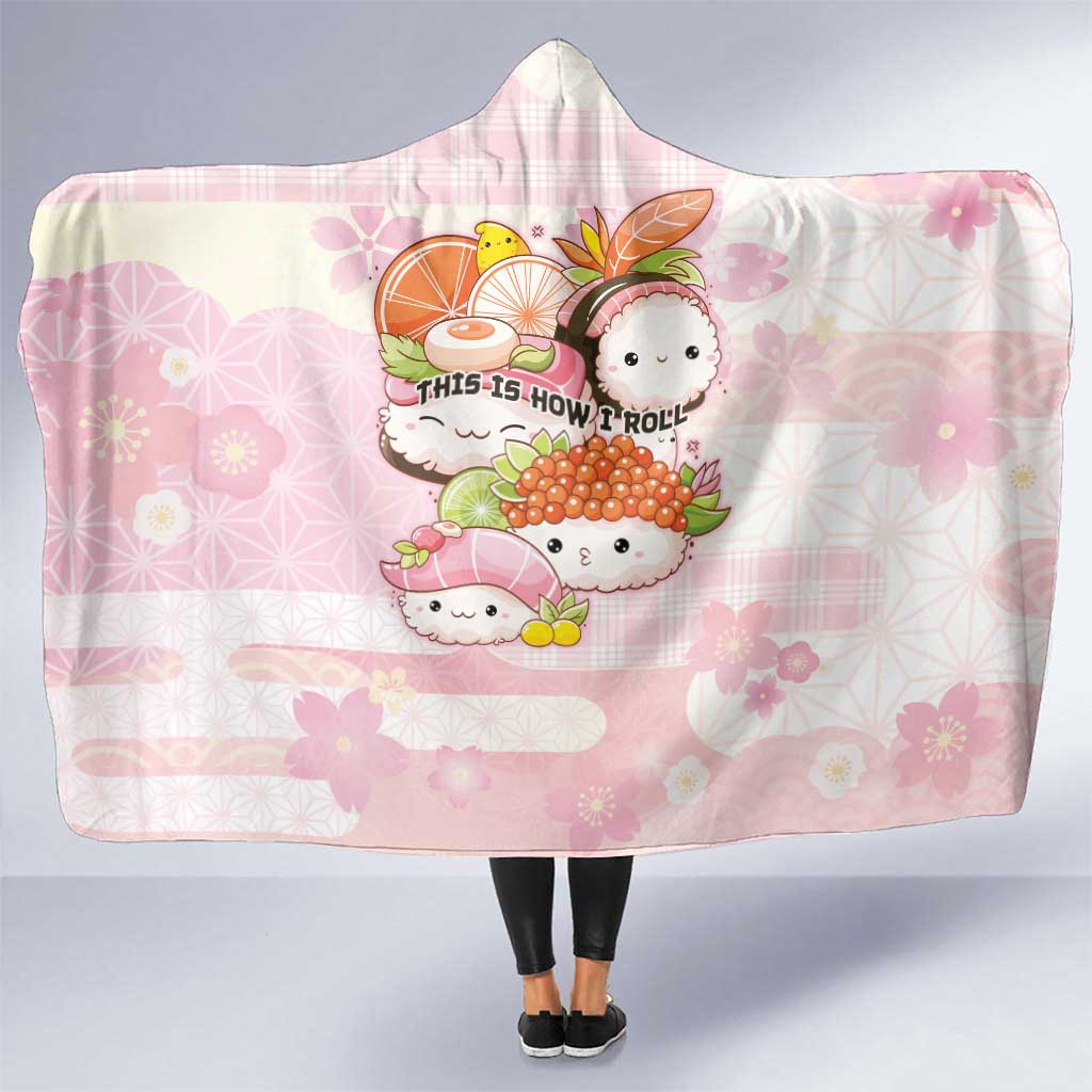 Japanese Kawaii Sushi Hooded Blanket Pink Wagara Palaka This Is How I Roll LT9 One Size Pink - Polynesian Pride