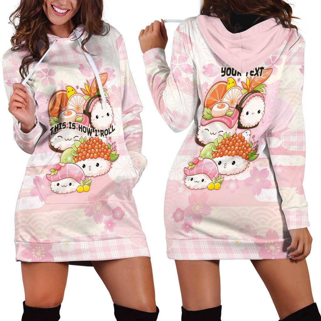 Personalized Japanese Kawaii Sushi Hoodie Dress Pink Wagara Palaka This Is How I Roll LT9 - Polynesian Pride