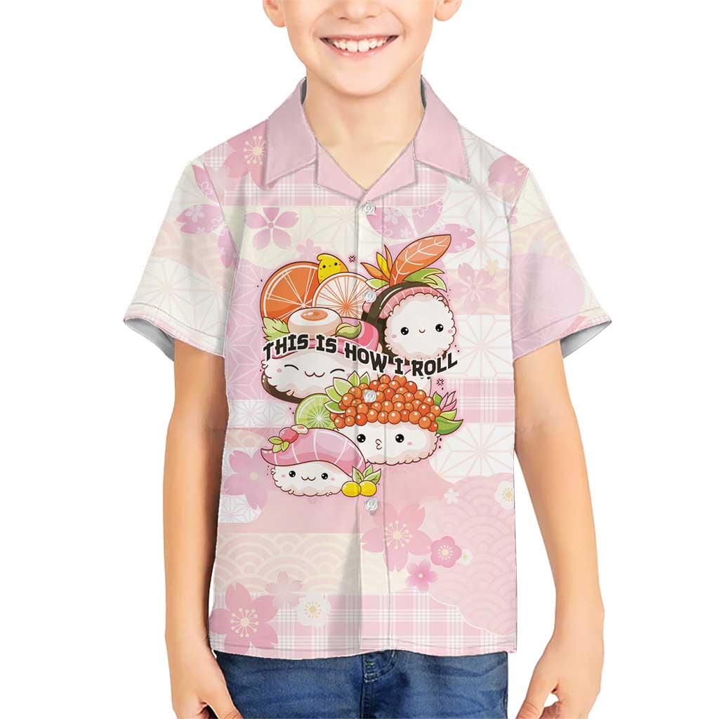 Personalized Japanese Kawaii Sushi Kid Hawaiian Shirt Pink Wagara Palaka This Is How I Roll LT9 Kid Pink - Polynesian Pride