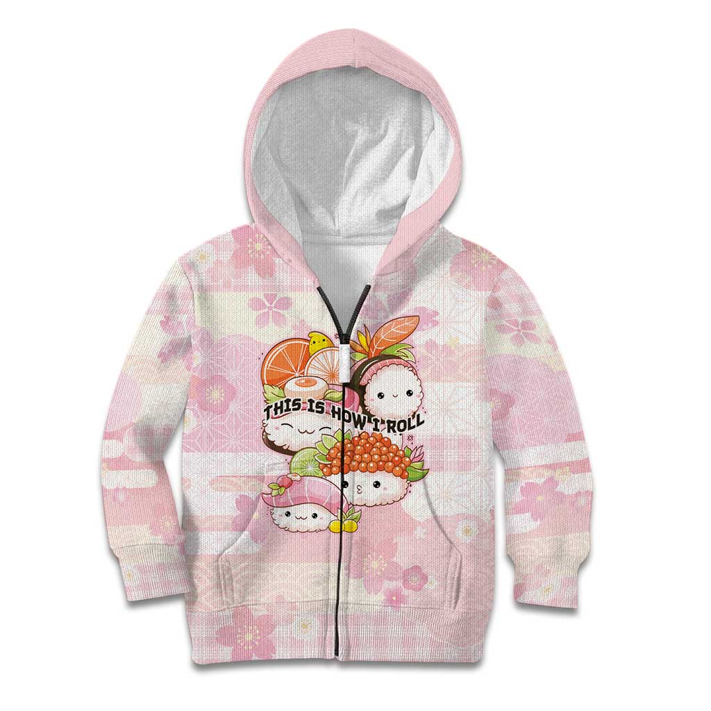 Personalized Japanese Kawaii Sushi Kid Hoodie Pink Wagara Palaka This Is How I Roll LT9 Zip Hoodie Pink - Polynesian Pride