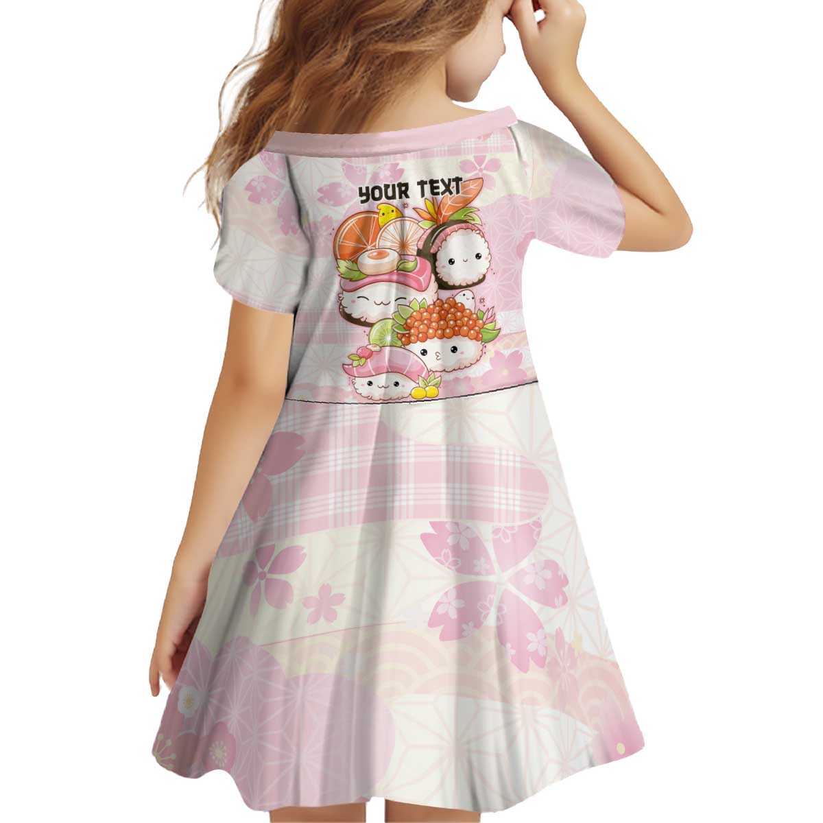 Personalized Japanese Kawaii Sushi Kid Short Sleeve Dress Pink Wagara Palaka This Is How I Roll LT9 - Polynesian Pride