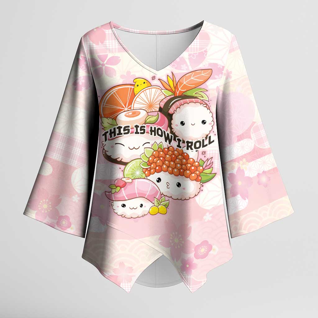 Personalized Japanese Kawaii Sushi Kimono Sleeve Blouse Pink Wagara Palaka This Is How I Roll LT9 Female Pink - Polynesian Pride