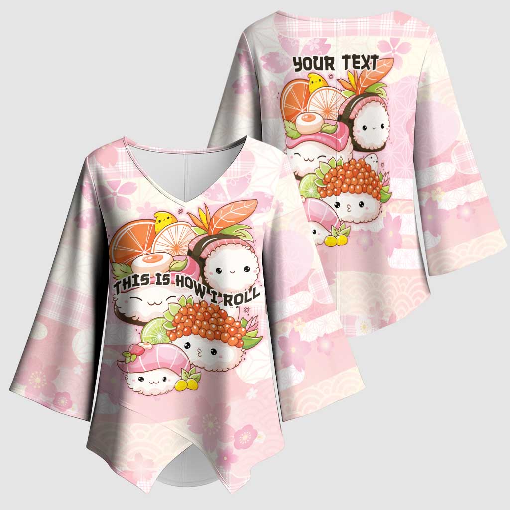 Personalized Japanese Kawaii Sushi Kimono Sleeve Blouse Pink Wagara Palaka This Is How I Roll LT9 - Polynesian Pride