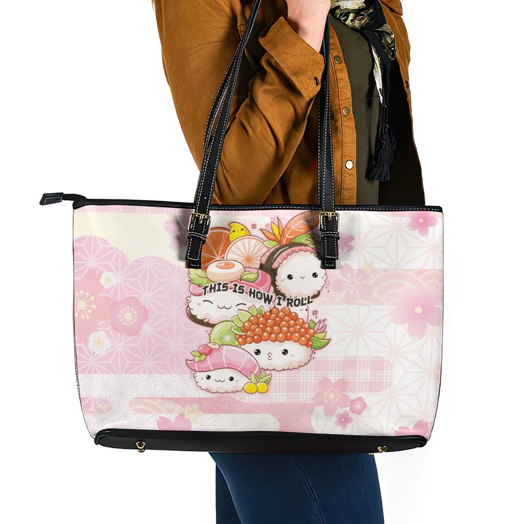 Japanese Kawaii Sushi Leather Tote Bag Pink Wagara Palaka This Is How I Roll LT9 - Polynesian Pride