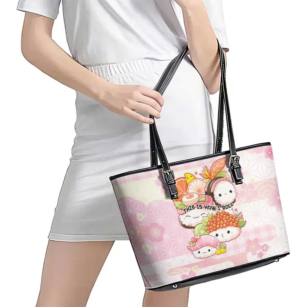 Japanese Kawaii Sushi Leather Tote Bag Pink Wagara Palaka This Is How I Roll LT9 - Polynesian Pride