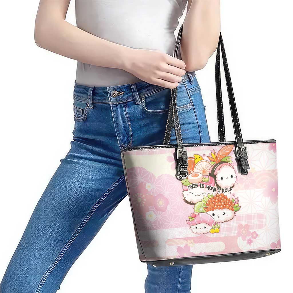 Japanese Kawaii Sushi Leather Tote Bag Pink Wagara Palaka This Is How I Roll LT9 - Polynesian Pride