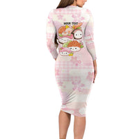 Personalized Japanese Kawaii Sushi Long Sleeve Bodycon Dress Pink Wagara Palaka This Is How I Roll LT9 - Polynesian Pride