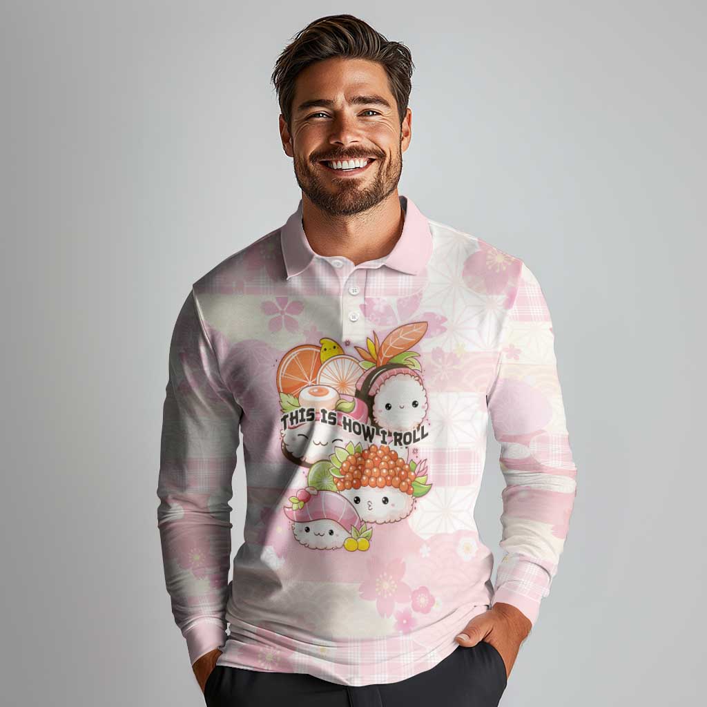 Personalized Japanese Kawaii Sushi Long Sleeve Polo Shirt Pink Wagara Palaka This Is How I Roll LT9 - Polynesian Pride