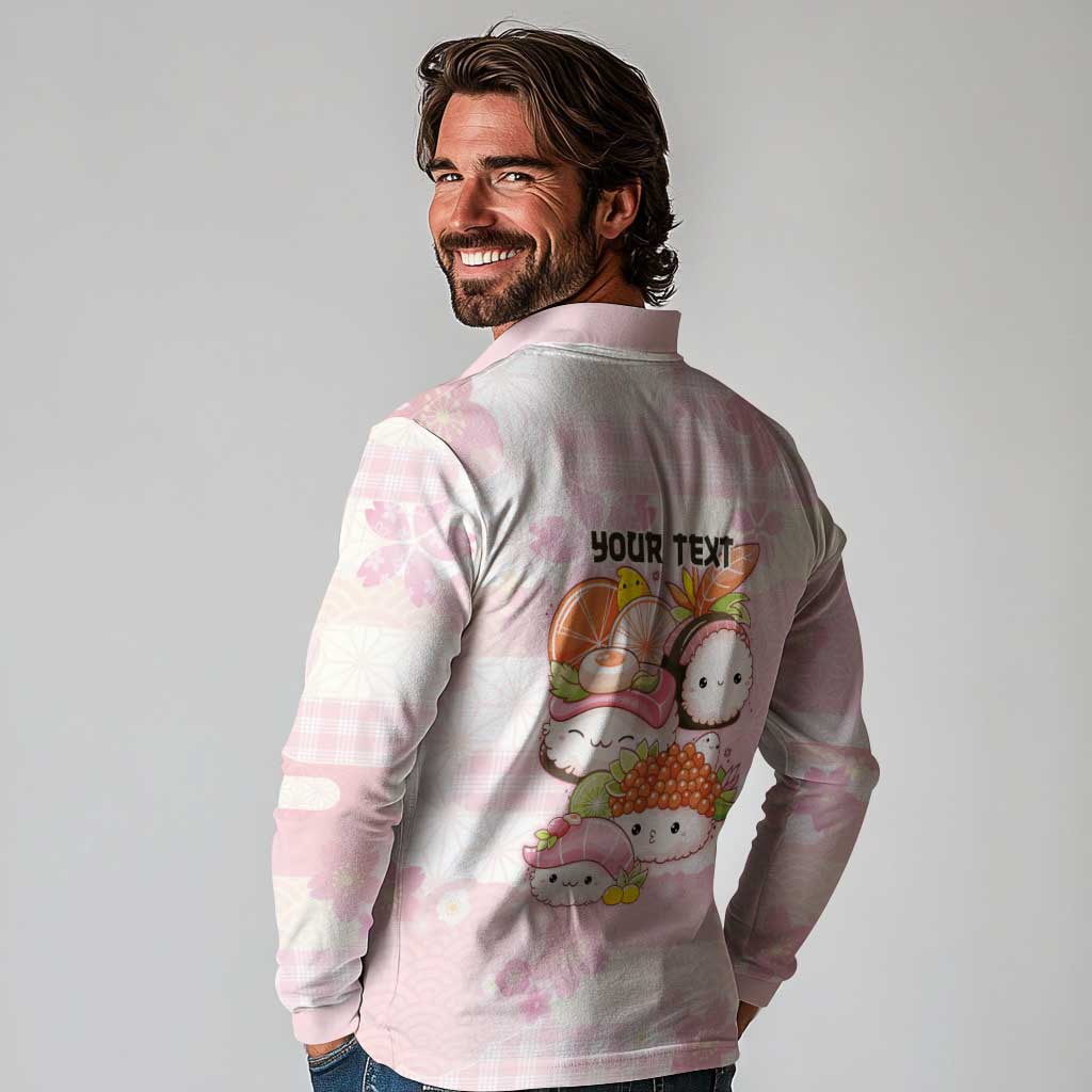 Personalized Japanese Kawaii Sushi Long Sleeve Polo Shirt Pink Wagara Palaka This Is How I Roll LT9 - Polynesian Pride