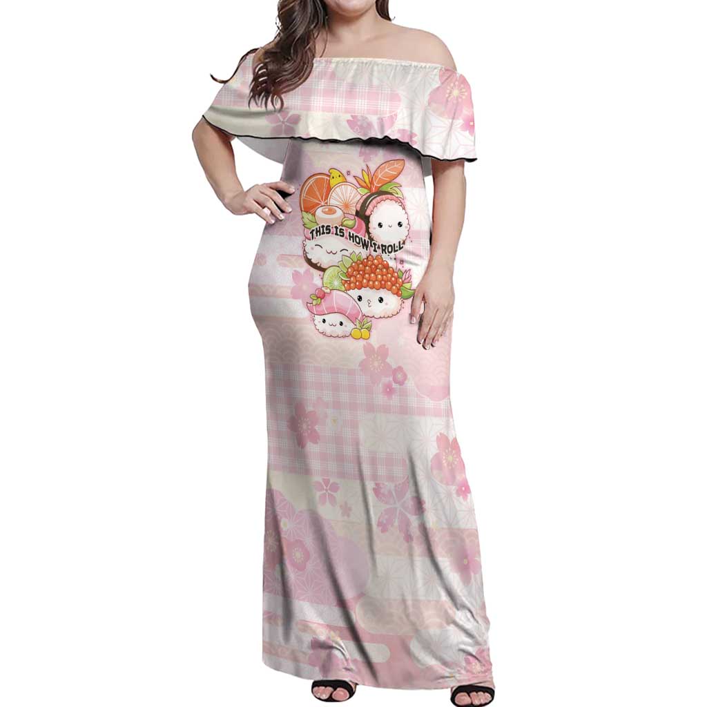 Personalized Japanese Kawaii Sushi Off Shoulder Maxi Dress Pink Wagara Palaka This Is How I Roll LT9 Women Pink - Polynesian Pride