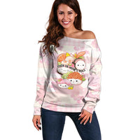 Personalized Japanese Kawaii Sushi Off Shoulder Sweater Pink Wagara Palaka This Is How I Roll LT9 Women Pink - Polynesian Pride