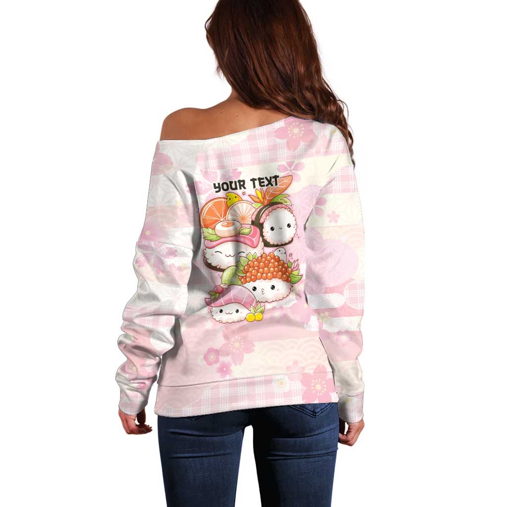 Personalized Japanese Kawaii Sushi Off Shoulder Sweater Pink Wagara Palaka This Is How I Roll LT9 - Polynesian Pride