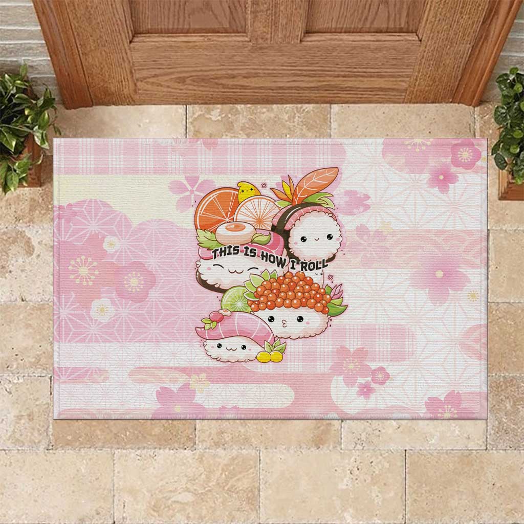 Japanese Kawaii Sushi Rubber Doormat Pink Wagara Palaka This Is How I Roll LT9 Pink - Polynesian Pride
