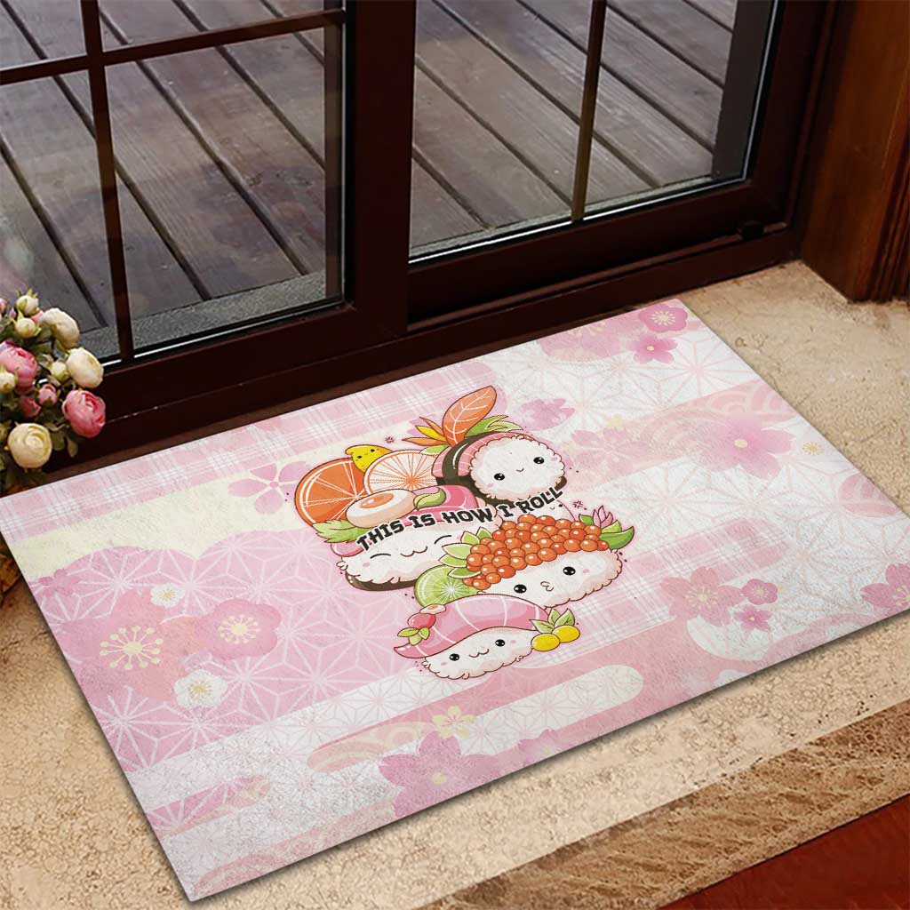 Japanese Kawaii Sushi Rubber Doormat Pink Wagara Palaka This Is How I Roll LT9 - Polynesian Pride