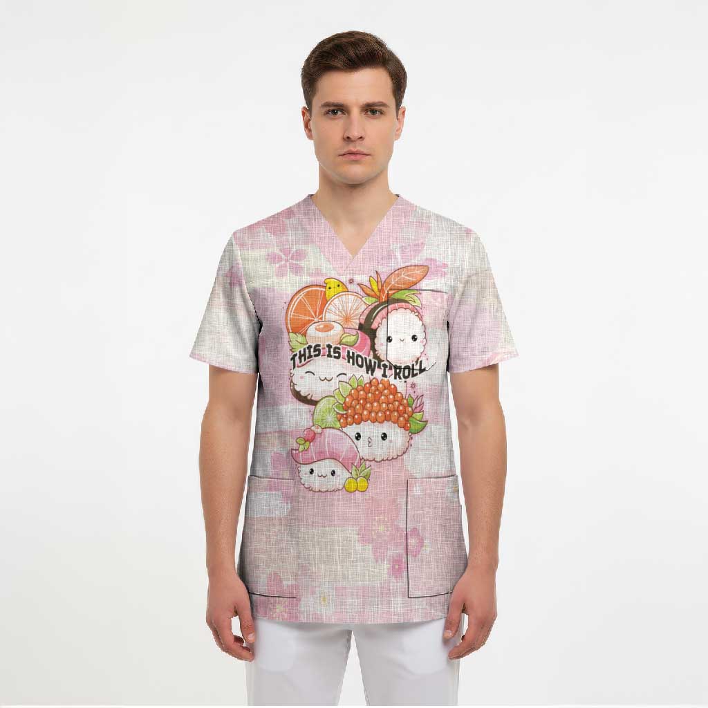 Personalized Japanese Kawaii Sushi Scrub Top Pink Wagara Palaka This Is How I Roll LT9 - Polynesian Pride