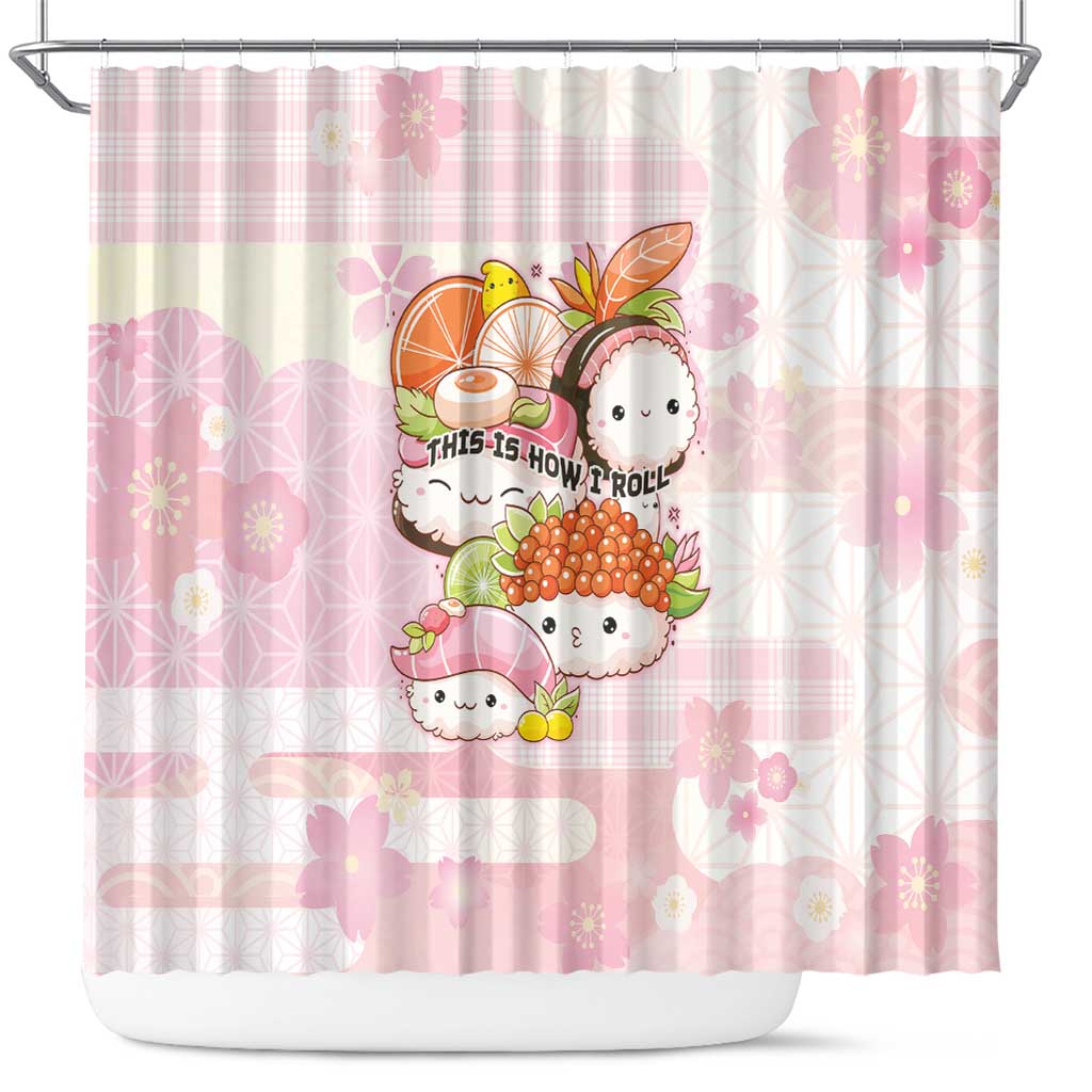 Japanese Kawaii Sushi Shower Curtain Pink Wagara Palaka This Is How I Roll LT9 Pink - Polynesian Pride