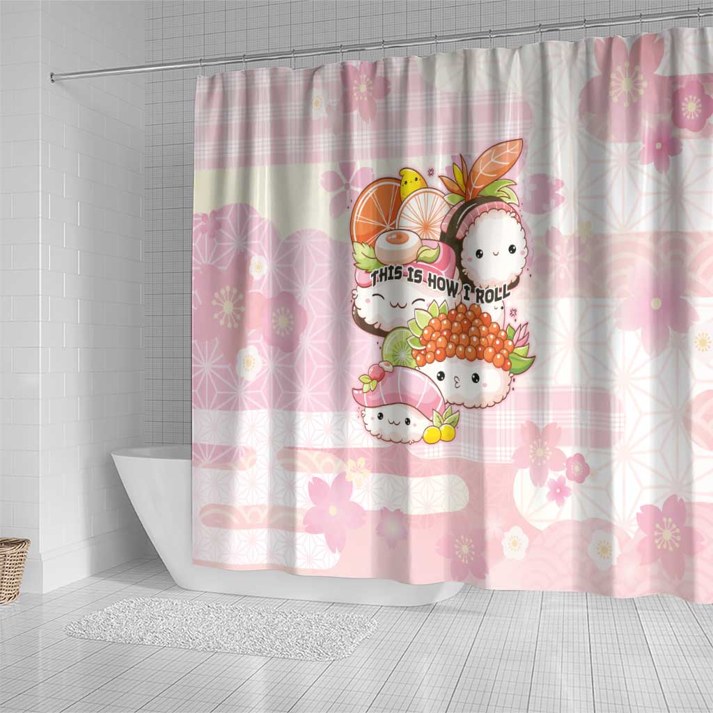 Japanese Kawaii Sushi Shower Curtain Pink Wagara Palaka This Is How I Roll LT9 - Polynesian Pride