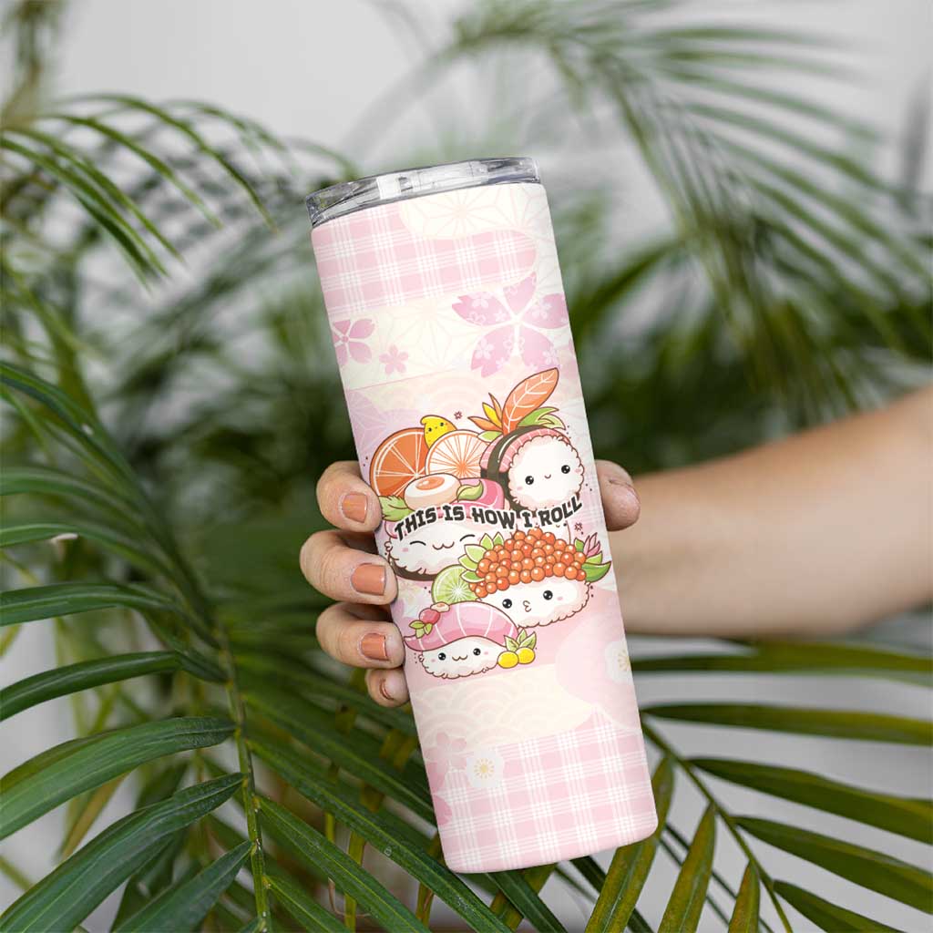 Personalized Japanese Kawaii Sushi Skinny Tumbler Pink Wagara Palaka This Is How I Roll LT9 - Polynesian Pride