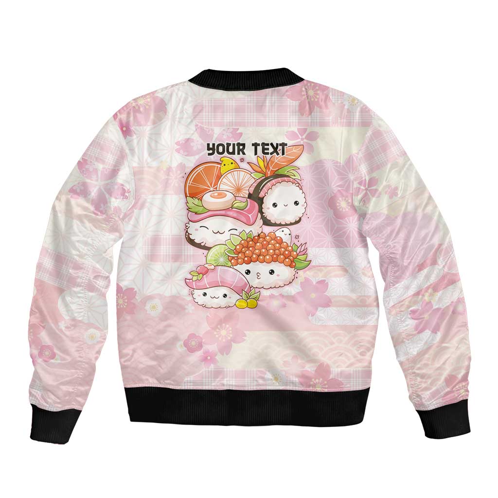 Personalized Japanese Kawaii Sushi Sleeve Zip Bomber Jacket Pink Wagara Palaka This Is How I Roll LT9 - Polynesian Pride