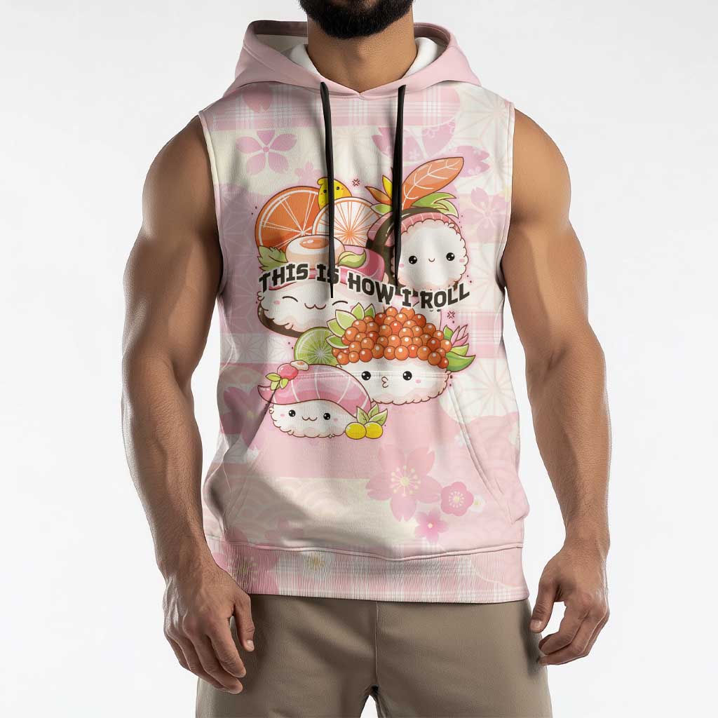 Personalized Japanese Kawaii Sushi Sleeveless Hoodie Pink Wagara Palaka This Is How I Roll LT9 - Polynesian Pride
